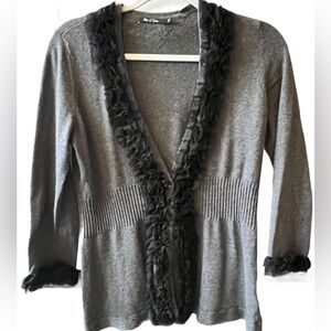 NIC+ZOE Gray and Black Cardigan with Textured Trim